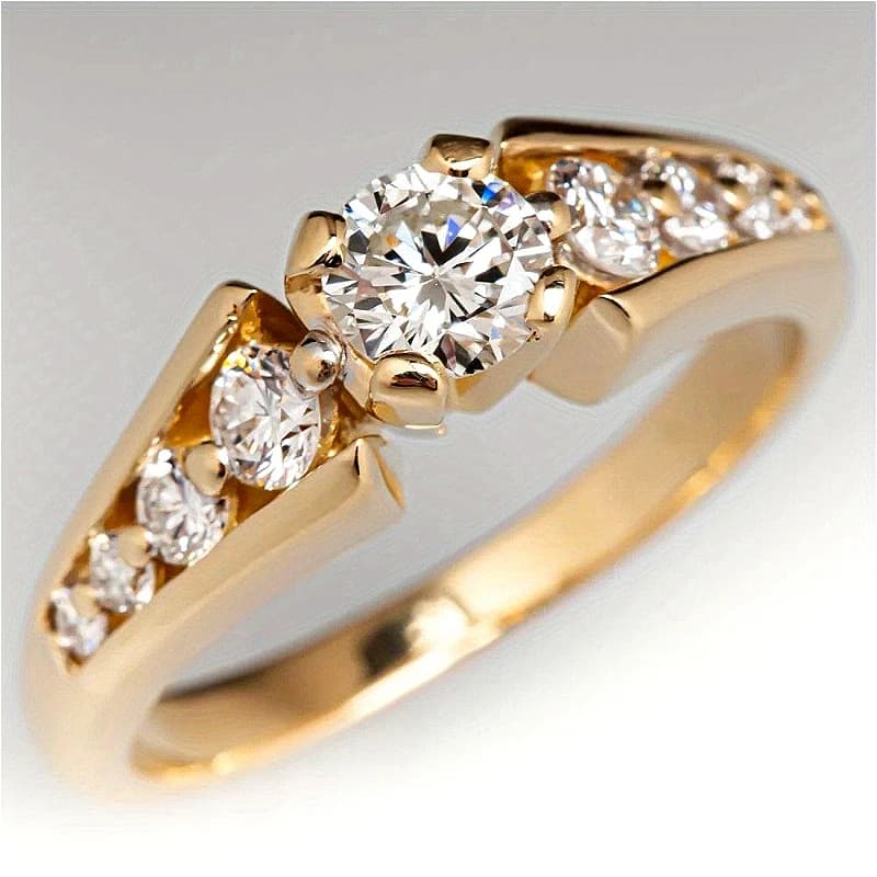Anello Classico alla Moda con Zirconia Sintetica Incastonata Placcato Oro per Donne, Abbinabile a Fede Nuziale, Elegante Accessorio di Gioielleria per la Sposa