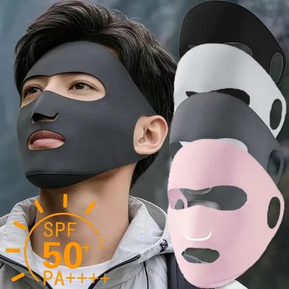 Fashion Ice Silk Sun Protection Mask Breathable Full Face Anti-UV Neck Scarf Dustproof Adjustable Sunshade Face Mask Outdoor
