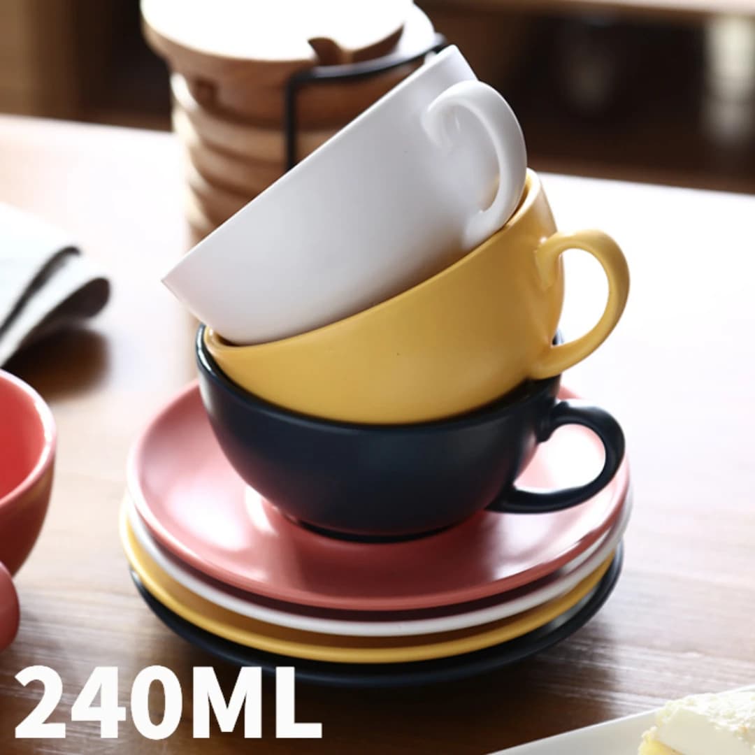 Tazze per cappuccino da 240 ml con piattini, doppia tazza in ceramica Set di tazze da tè per caffè espresso Colori assortiti freddi/caldi Utensili per bere per il bar