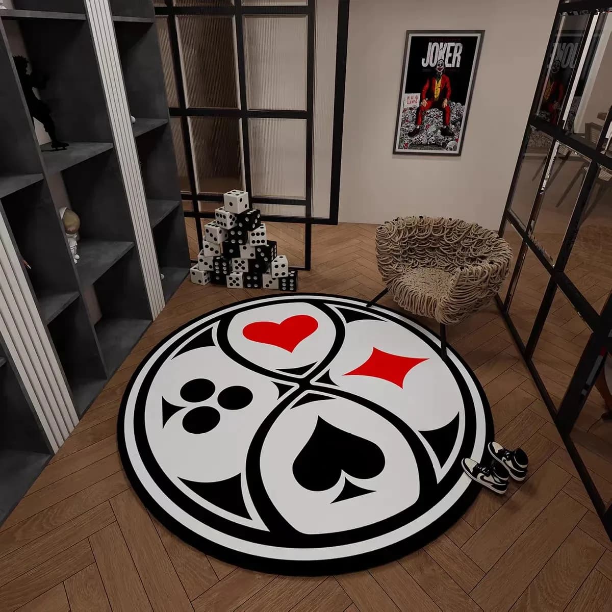 Magic Poker Card Patterned Round Carpet American Style Creative Chip Floor Mat Living Room Bedroom Washable Rugs Soft Rugs