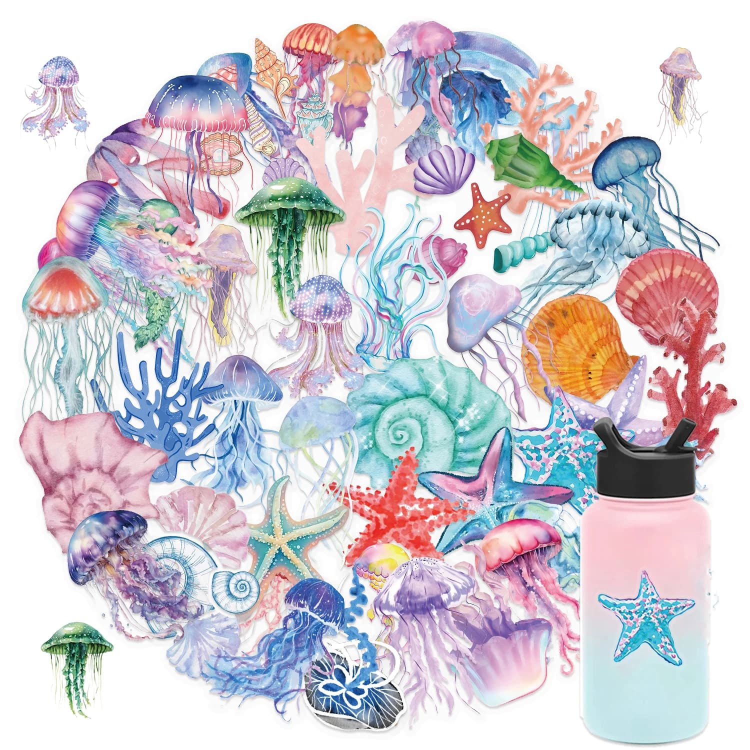 Set da 50 pezzi di adesivi per pesci tropicali per bottiglie d'acqua adesivi impermeabili in PET per adesivi per bici per computer da skateboard per laptop