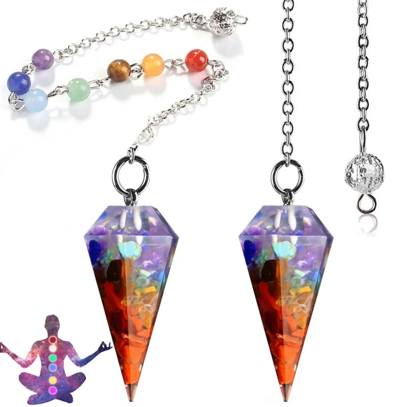 7 chakra resina esagonale a punta cono ciondolo catene ciondolo decorazione Reiki guarigione Yoga pietre naturali gioielli collana fai da te