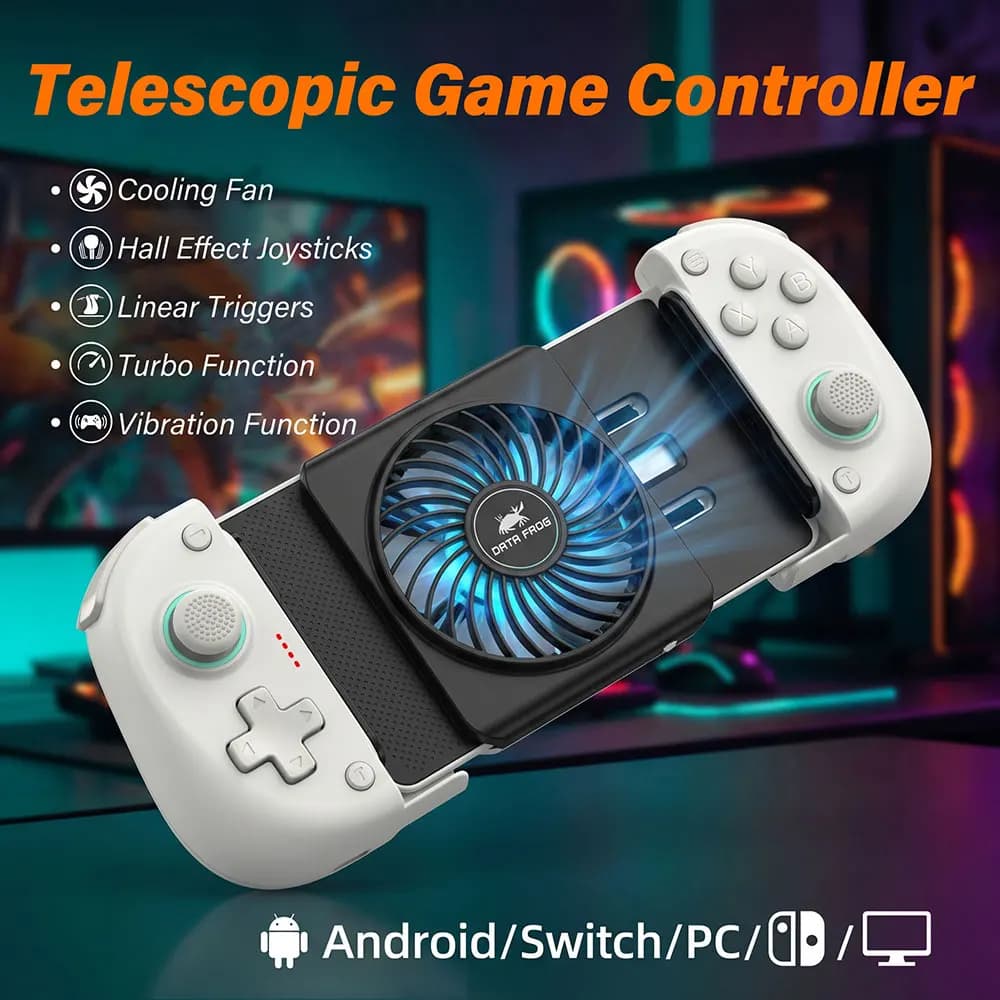 Wireless Game Controller Cooling fan Stretch Gamepad for Android IOS PC/Switch Xbox with Hall Effect Joysticks Game Controller