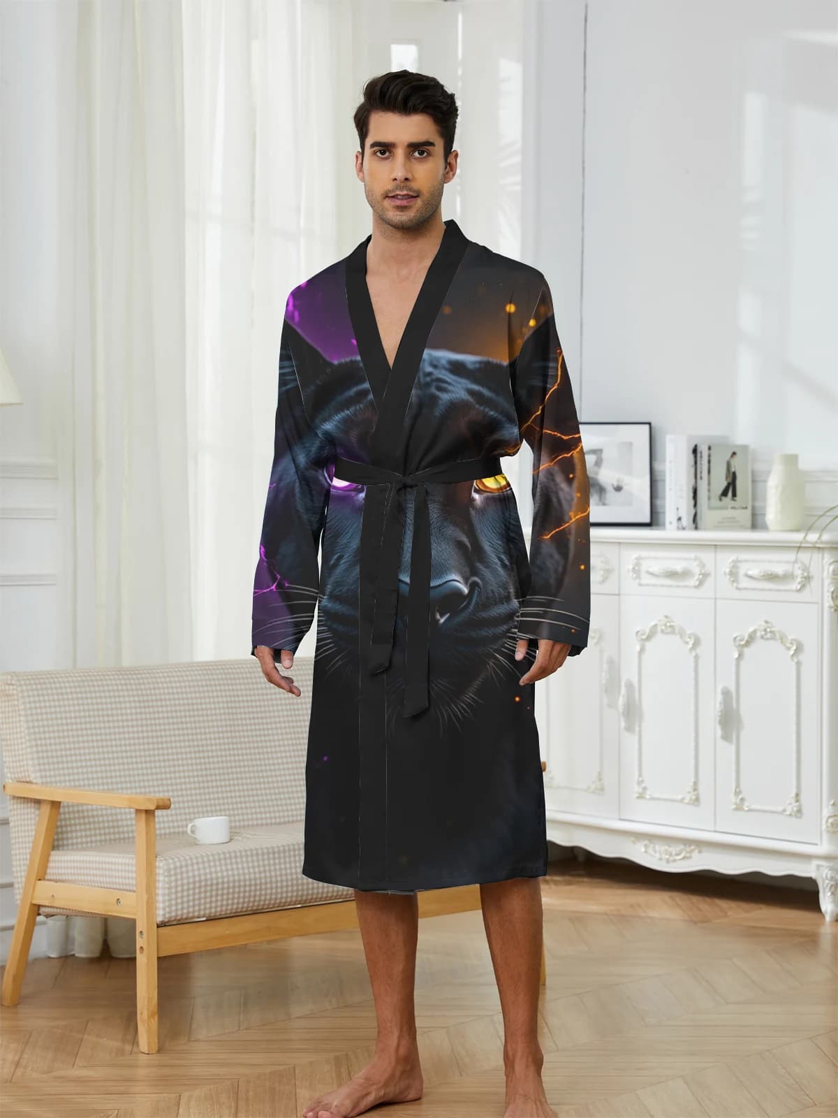 1pcs Men's Robes 2026 Spring/Summer dressing gown Men's bathrobe Graphic 3D Printed bath robe Bathrobe Breathable sleepwear