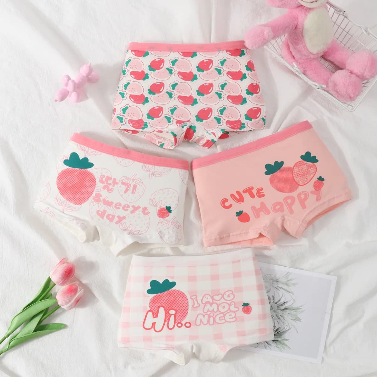 4 Pcs Children's Pure Cotton Underwear Girls' Underwear Cartoon Cute Baby Shorts Pure Cotton Breathable Girl Four Cornered Pants