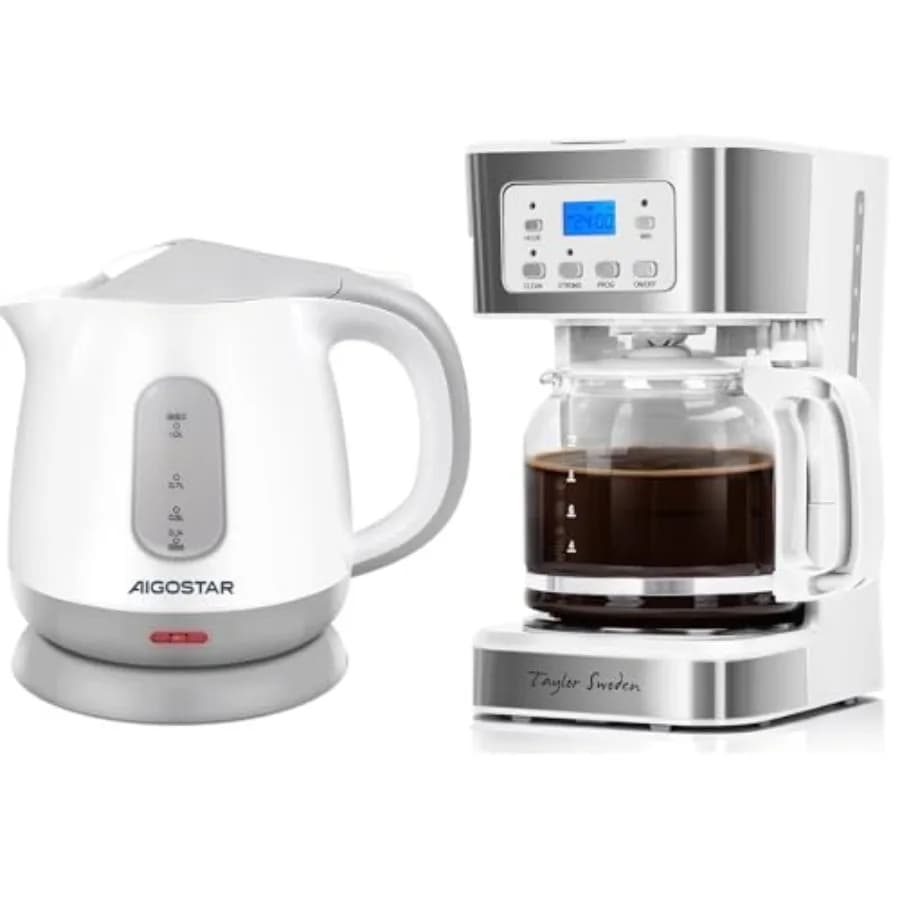 12-Cup Programmable Coffee Maker, and Aigo Small Electric Kettle, 1L Portable Electric Tea Kettle 1100W