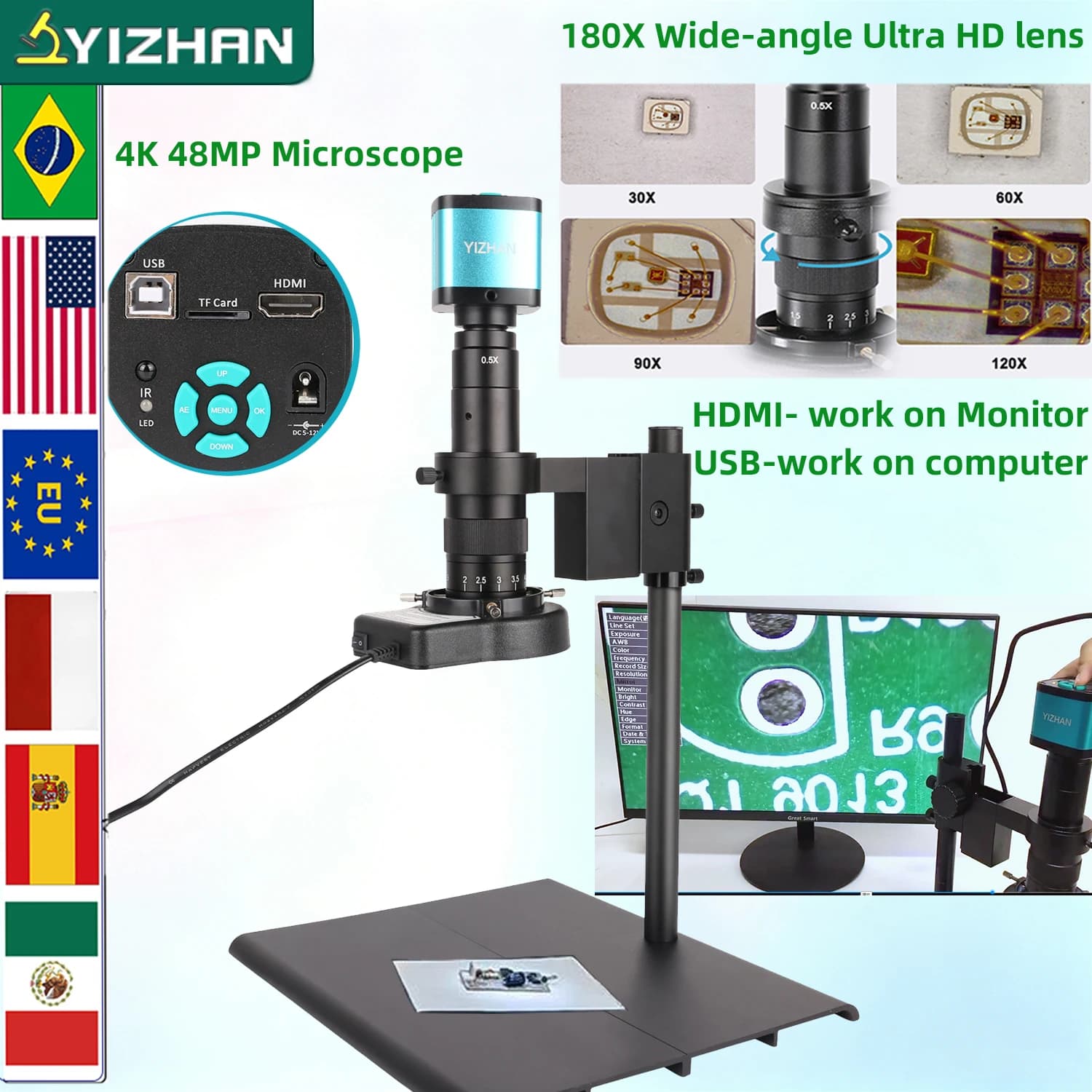 YIZHAN 4K Microscopio elettronico digitale per saldatura Microscopio Set 1080P HDMI USB Fotocamera industriale Microscopio industriale Fotocamera PCB Saldatura Riparazione di telefoni cellulari