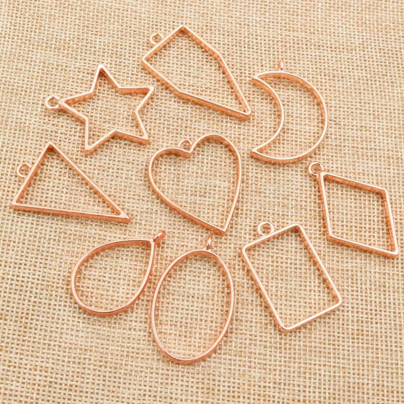10pcs figura geometrica Charm Photo Frame Hollow colla ciondolo Charms placcato oro rosa gioielli fatti a mano fai da te che fanno accessori