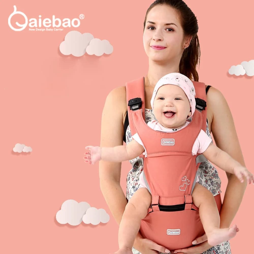 Pink Heart Print Baby Carrier with Hip Seat, Ergonomic Baby Carrier, Hands-Free Newborn to Toddler Stand