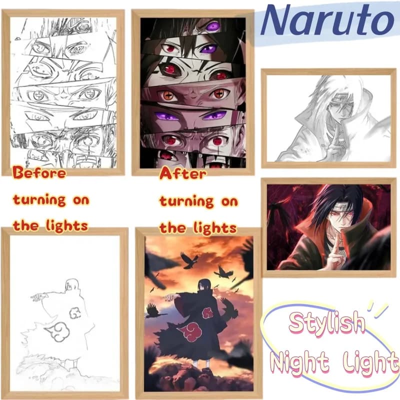 Lampada con Cornice Fotografica Personalizzata a Luce LED di Naruto, Uchiha Itachi, Sasuke, Kakashi, Decorazione Luminosa per Camera da Letto