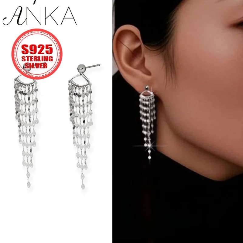 Orecchini pendenti a frange in argento sterling S925, con catena interamente in argento, super scintillanti, con nappe, placcati oro K, gioielli da donna
