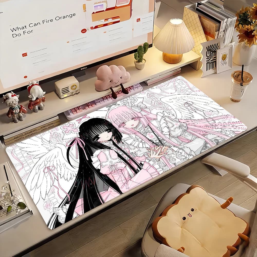Tappetino per mouse Anime Pink Girls Angel Aesthetics, tappetino per computer antiscivolo in gomma, tappetino per computer, decorazione, tappetino da scrivania, laptop, ufficio, grande