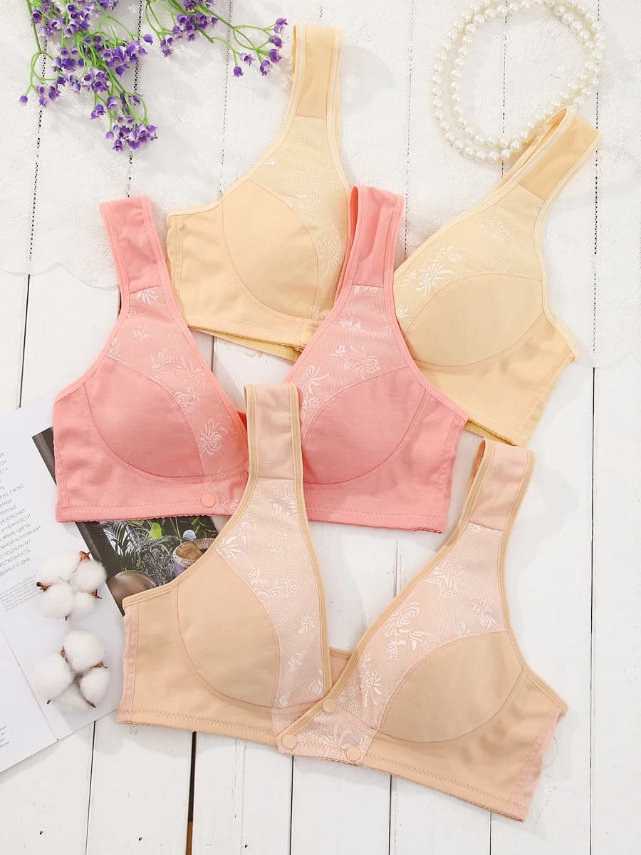 Wireless Front-Closure Bra for Middle-Aged And Elderly Women Thin No-Sponge Large Size Vest-Style Underwear Nylon Fabric Summer