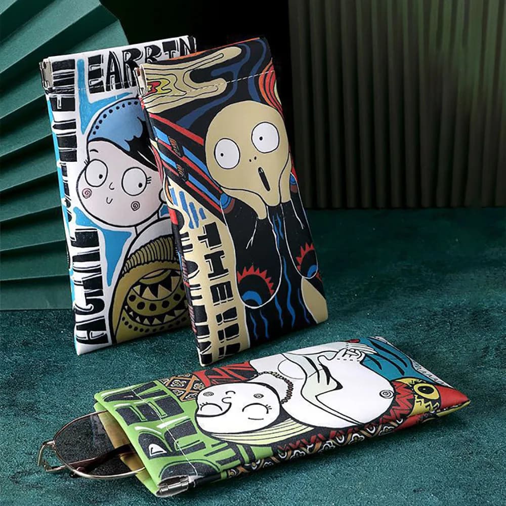 Custodia per occhiali da sole in pelle PU con graffiti artistici, custodia antiurto per occhiali, borsa portaocchiali da viaggio per uomo e donna