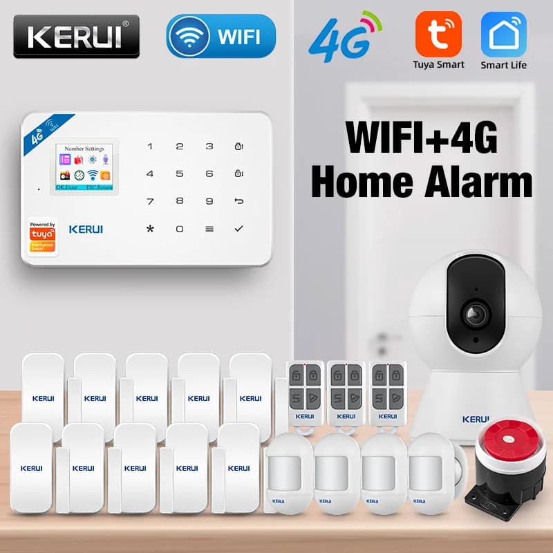 KERUI 4G Allarme di sicurezza domestica Tuya Smart WIFI GSM Allarme Sensore porta Rilevatore di movimento Supporto antifurto Assistente Google e Alexa