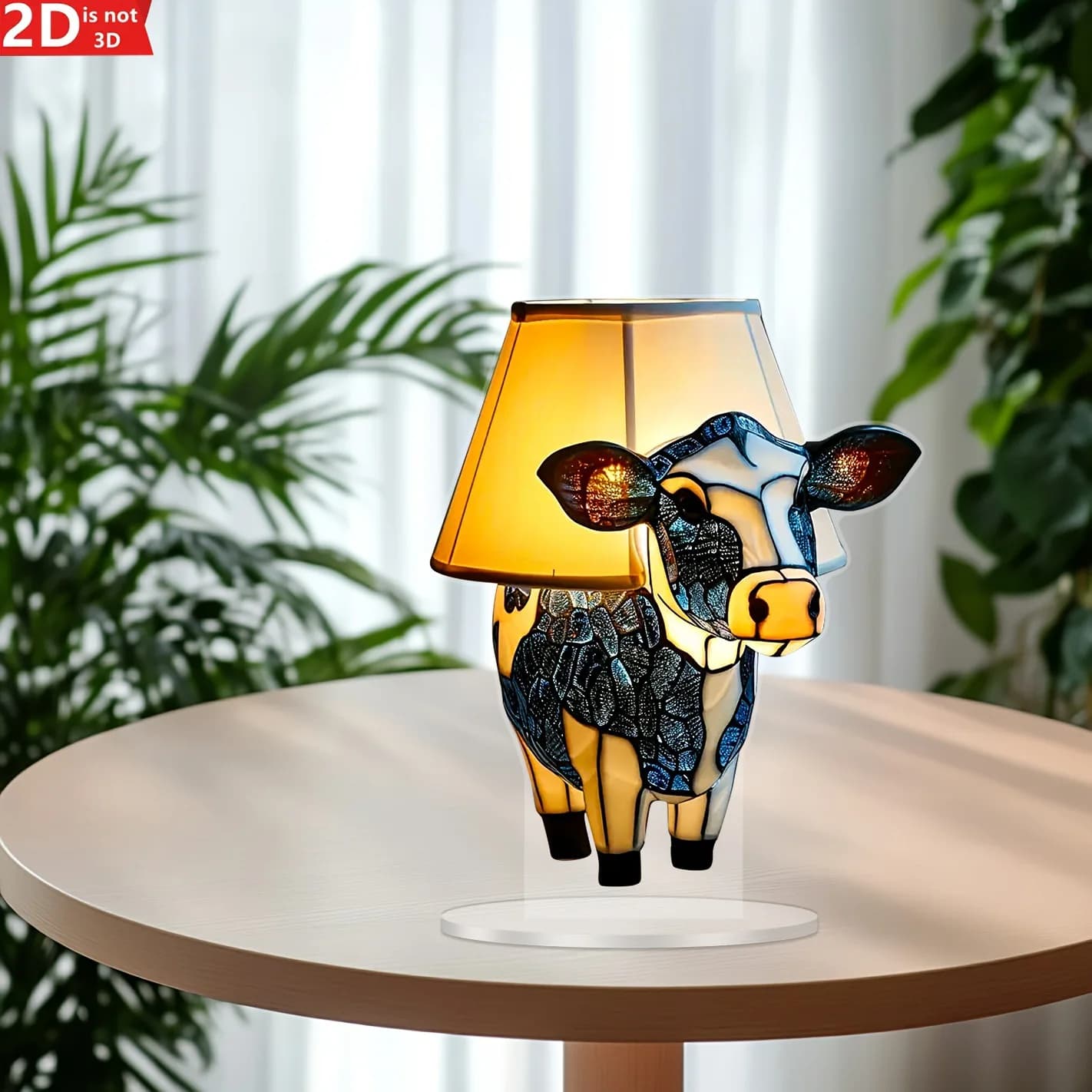 Lampada da tavolo astratta con animali di vitello, decorazione creativa per la casa in acrilico, decorazione della camera da letto, decorazione da comodino con ornamento per lampada da testa di mucca