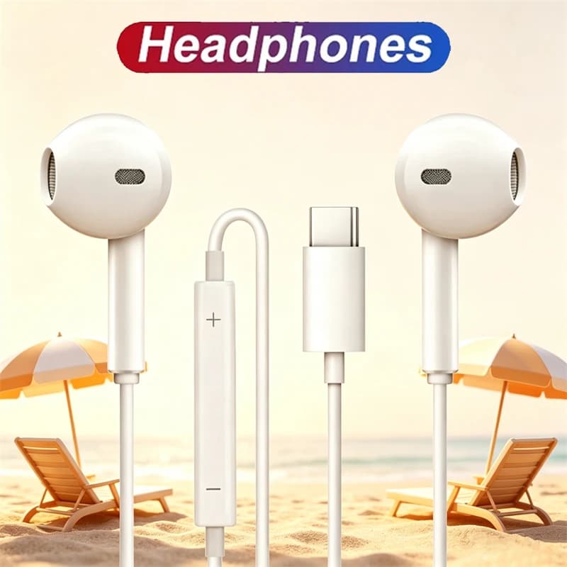 HiFi Cable Headphones with Audio Surround, USB-C and 3.5mm jack with Microphone for Samsung, Xiaomi, iPhone 17 Pro, Huawei