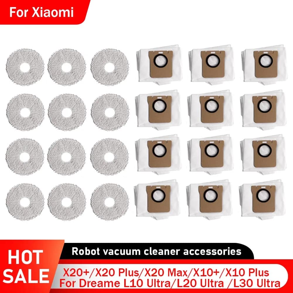 Set di Sacchetti per la Polvere e Panni per la Pulizia di Ricambio per Xiaomi X20 Plus X20 Max Serie X10 Mijia M30S M40 Dreame L10 Ultra L20 Ultra L30 Ultra