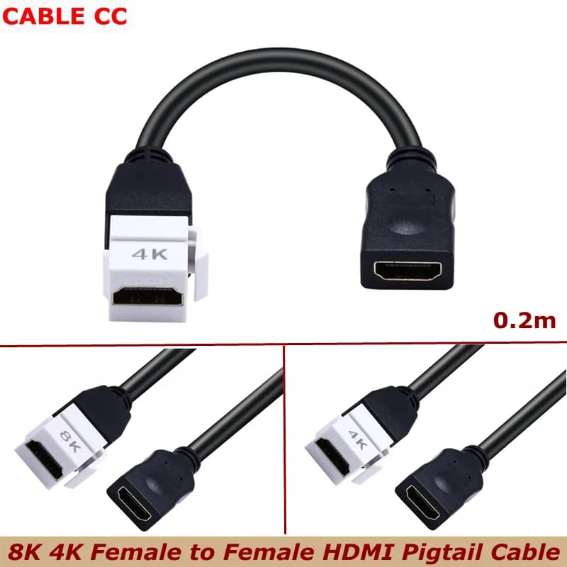 8K4K HDMI Keystone Jack Pigtail Cable 48Gbps HDMI 2.1 Keystone Pigtail Cable Female to Female Video Extension Snap-in Connector