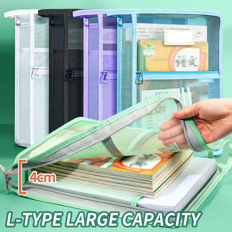 HUAJIE Organizzatore di documenti A4 di grande capacità: borsa per documenti a doppio strato in nylon resistente con cerniera, ideale per documenti per ufficio e scuola