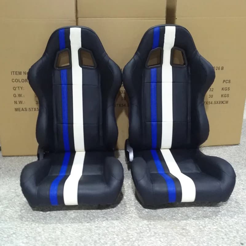 Copertura modificata con sedia da gioco per sedile kart in PVC blu e bianco con doppio binario scorrevole ad angolo regolabile