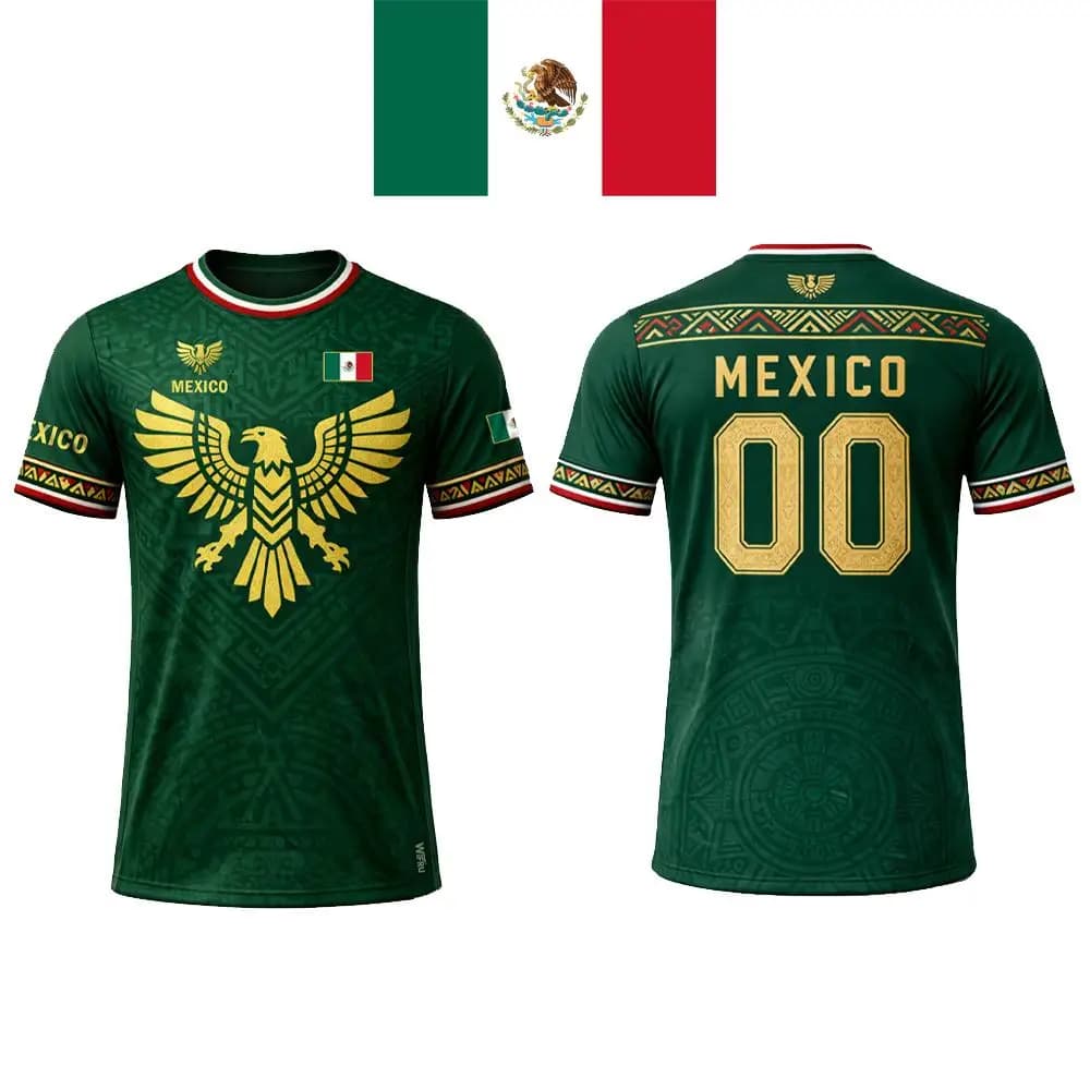 Maglietta con Stampa Bandiera Messicana, T-shirt Estiva Traspirante ad Asciugatura Rapida, Maglia da Calcio Unisex per Allenamento con Numeri Personalizzabili