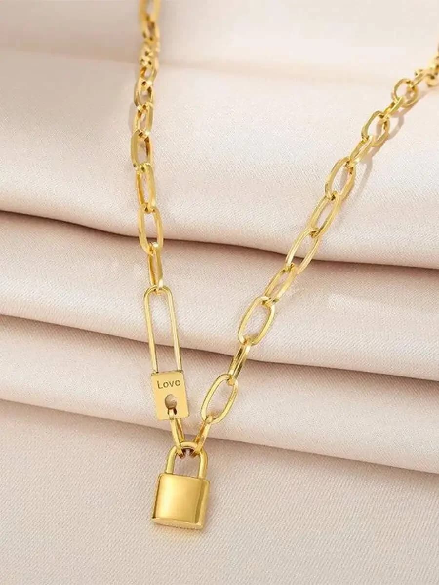 Minimalist Paperclip Chain Necklace With Lock Pendant For Women