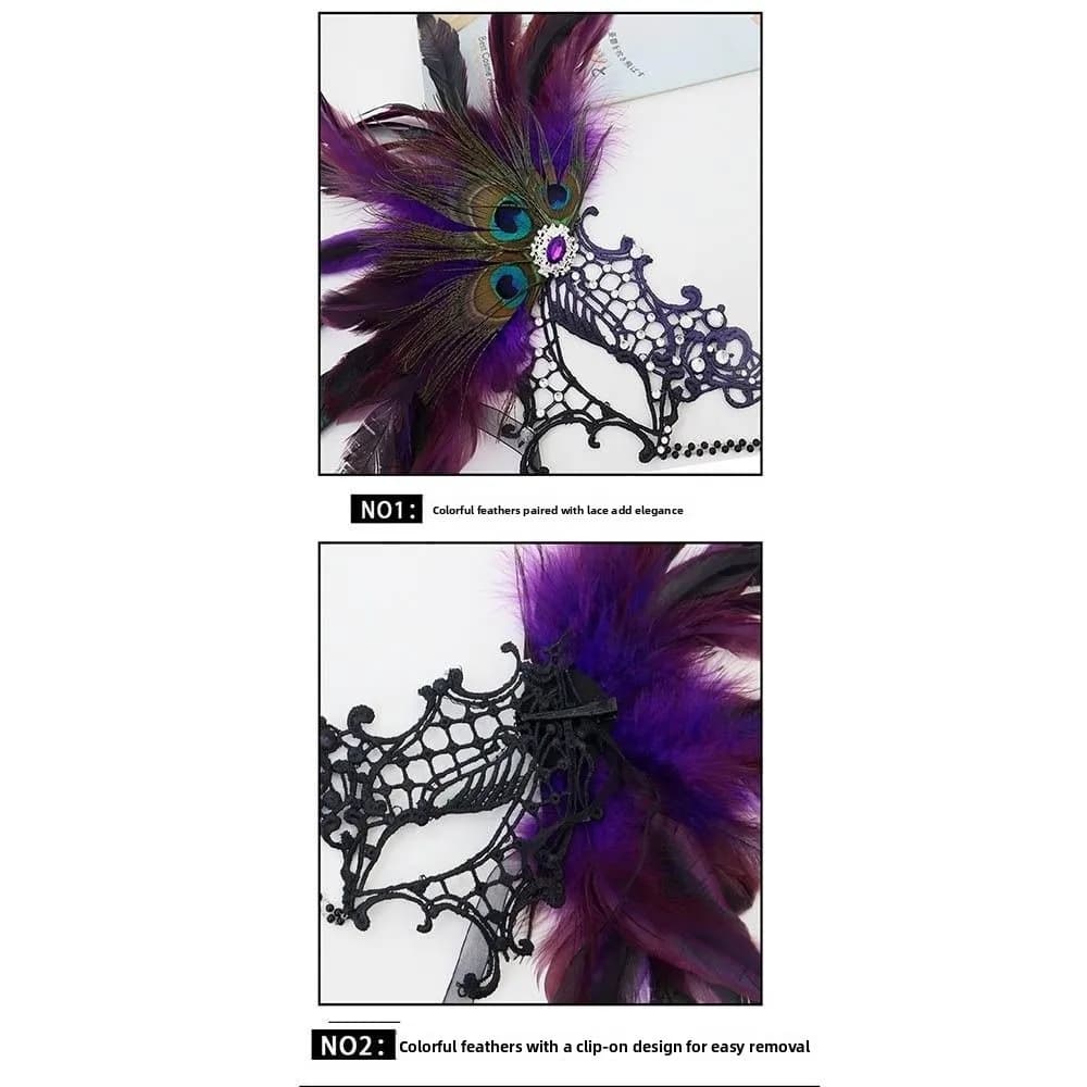 Feathers Design Half-Face Lace Mask Seductive Style Masquerade Feather Mask Cosplay Fancy Prom Halloween Festival Party Mask