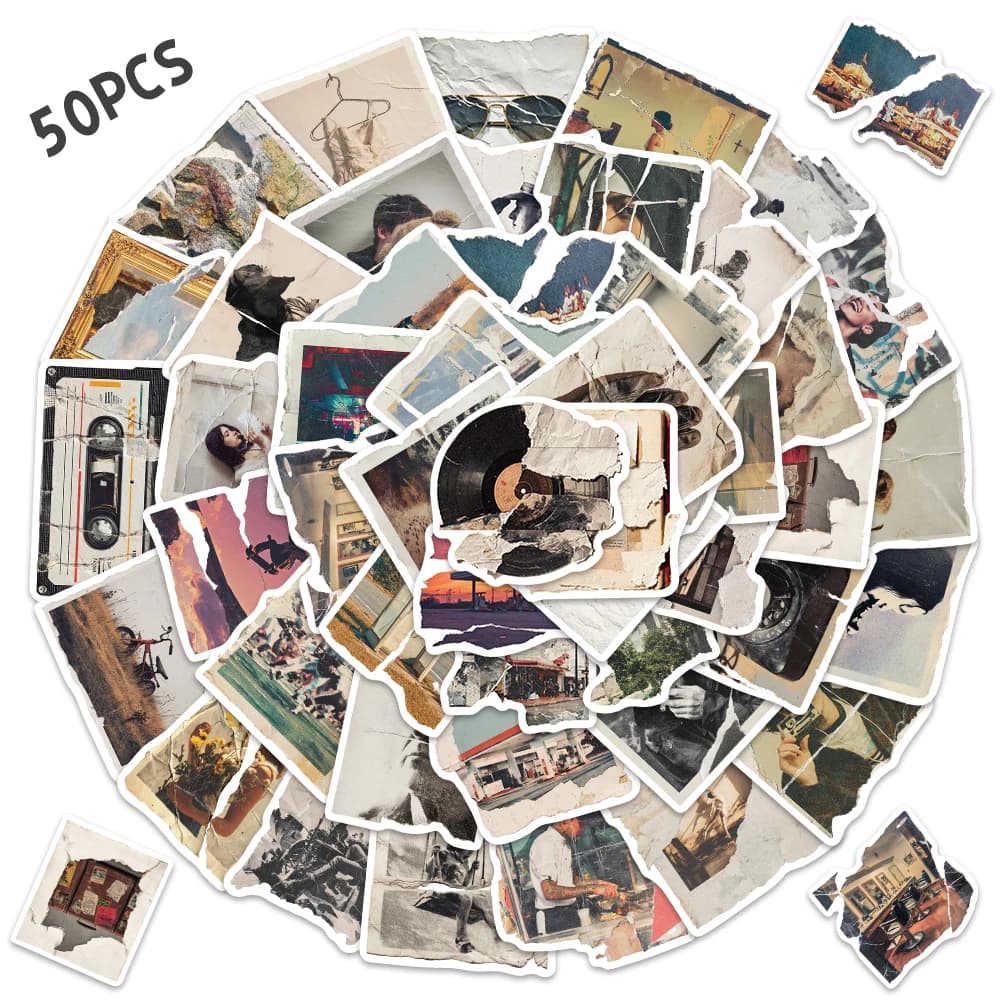 50 pezzi adesivi fotografici strappati vintage retro estetica custodia per telefono fai da te laptop cool scrapbooking adesivo graffiti collezione regalo
