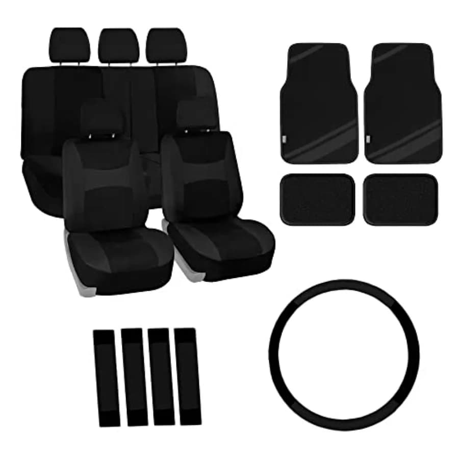 Set di Coprisedili per Auto in Tessuto Leggero e Fresco con Tappetini di Lusso, Coprivolante e Altri Accessori Interni