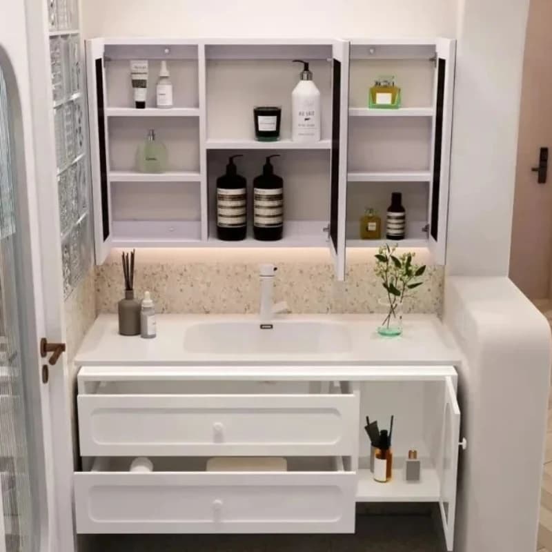 Scaffali Portaoggetti da parete Armadi da bagno Archiviazione in legno Vanity Salvaspazio Mensola angolare Lavabo Armadio Mobili per la casa