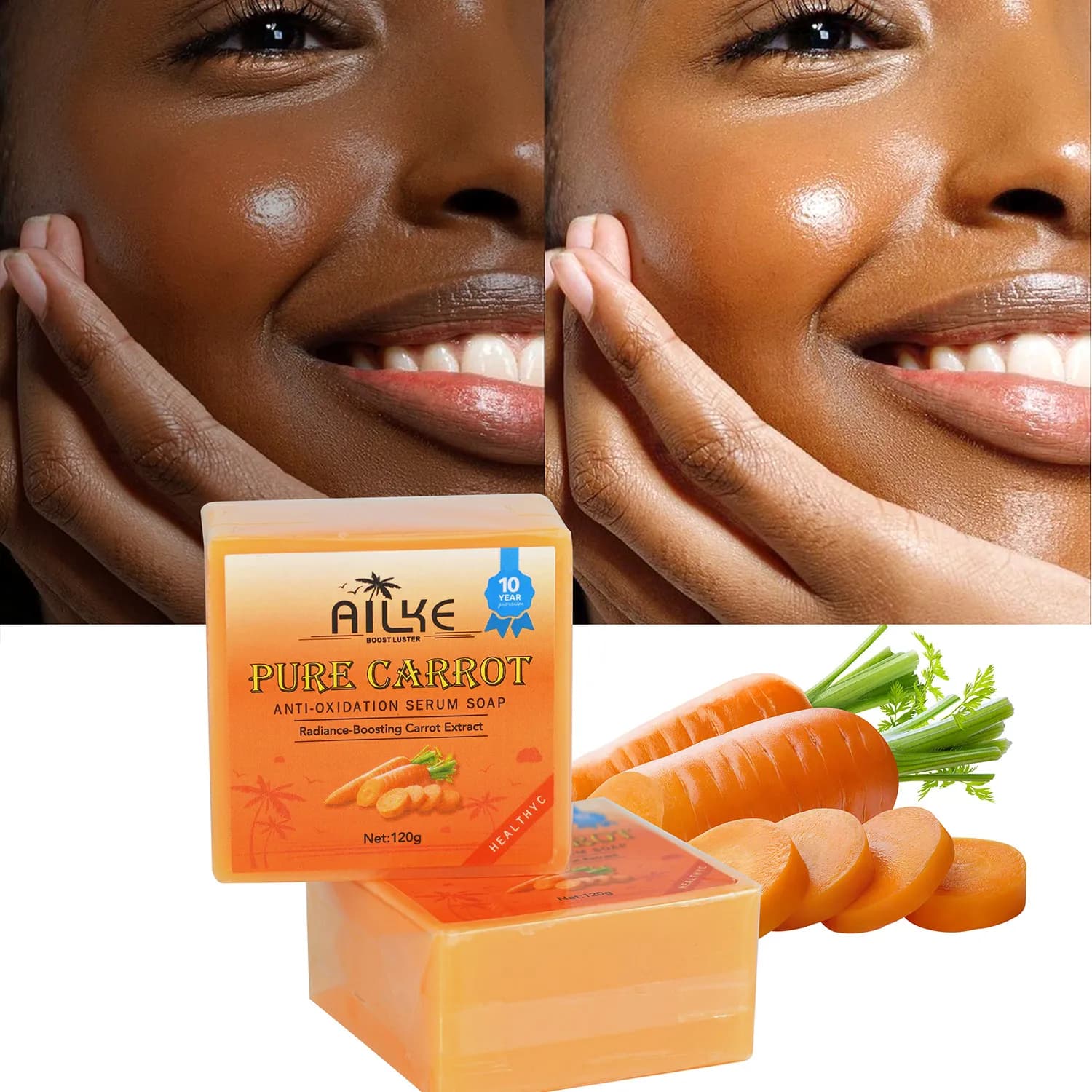 AILKE Sapone schiarente biologico, con carota, vitamina C/E, pulito, idratante, liscio, pelle morbida, riduce le macchie, per viso, corpo
