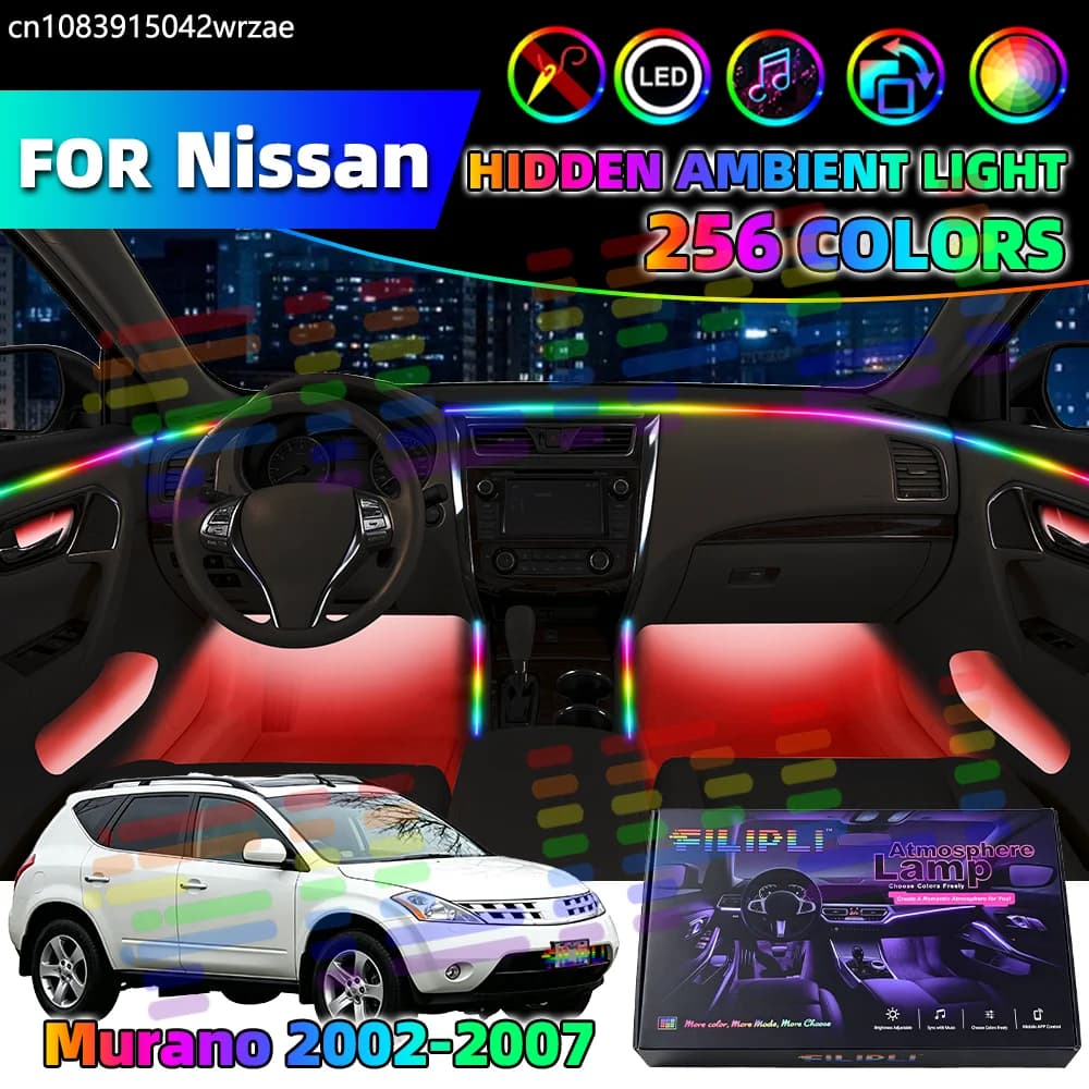 6 in 1 For Nissan Murano 2002-2007 Years Car Interior Ambient Lights Strips Breathing Lighting Kit App Control Auto LED strips