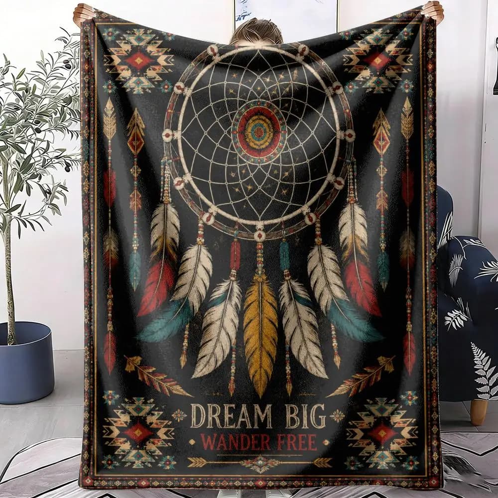 Boho Dreamcatcher Throw Soft Flannel Throw Summer AC Blanket Lightweight Cool Nap Blanket for Sofa Bed Couch Travel