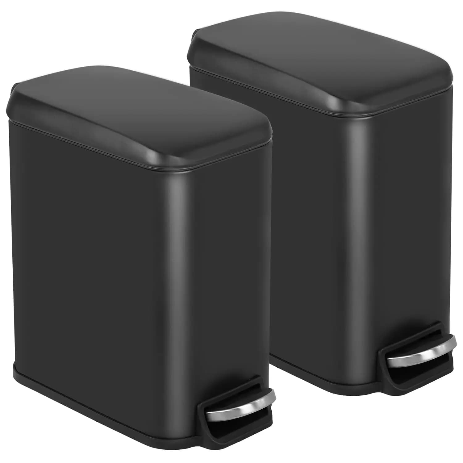Cestino per rifiuti con coperchio, cestino a pedale da 1,3 galloni, cestino in acciaio inossidabile nero per bagno, camera da letto, cucina, ufficio (5L)