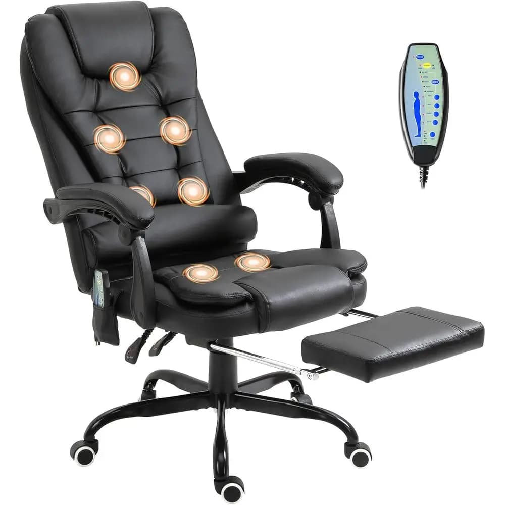 Poltrona Massaggiante Ergonomica di Lusso con Supporto Lombare, Poggiapiedi, Reclinabile, Altezza Regolabile, Nera