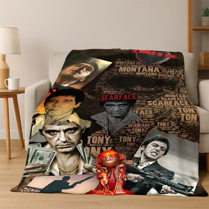Coperta in flanella Scarface Classic Movie Tony, morbida e calda, per camera da letto, soggiorno, letto, viaggio, picnic, regalo per bambini