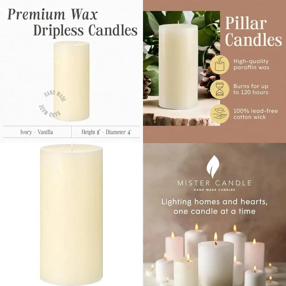 Handicraft Column Candle with Vanilla Perfume, Infusion with Essential Oils, Duration 120 Hours, Ideal for Home Furniture