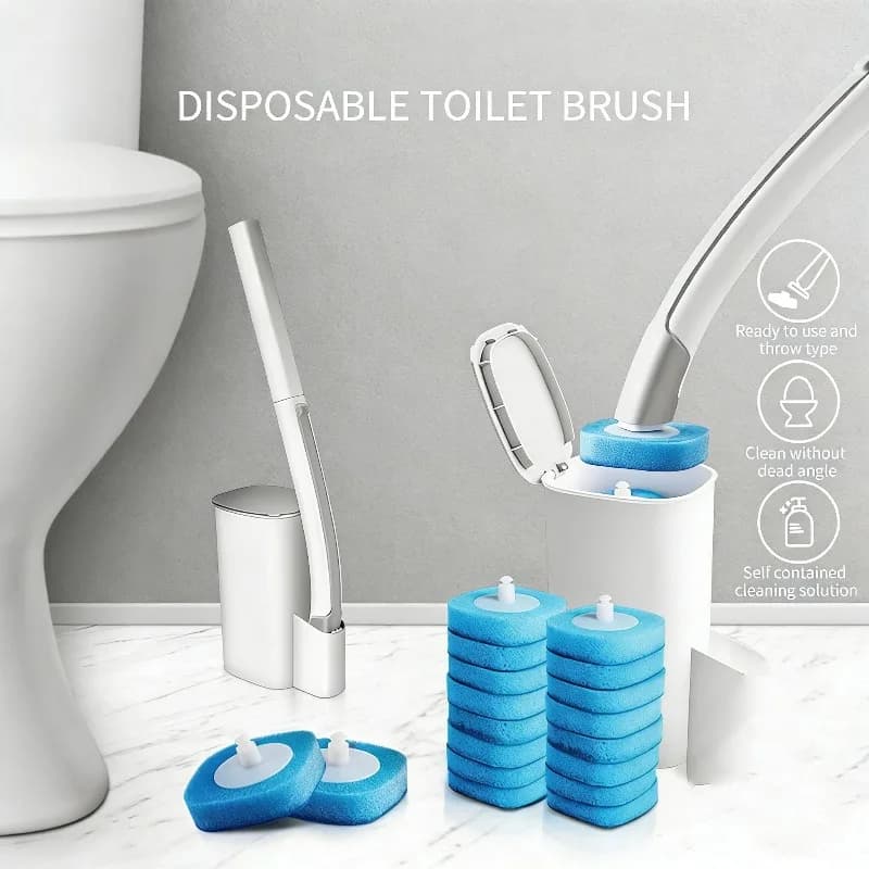 Kit Spazzola per WC Usa e Getta con Supporto - 8 Testine di Ricambio Incluse | Set Essenziale per la Pulizia del Bagno