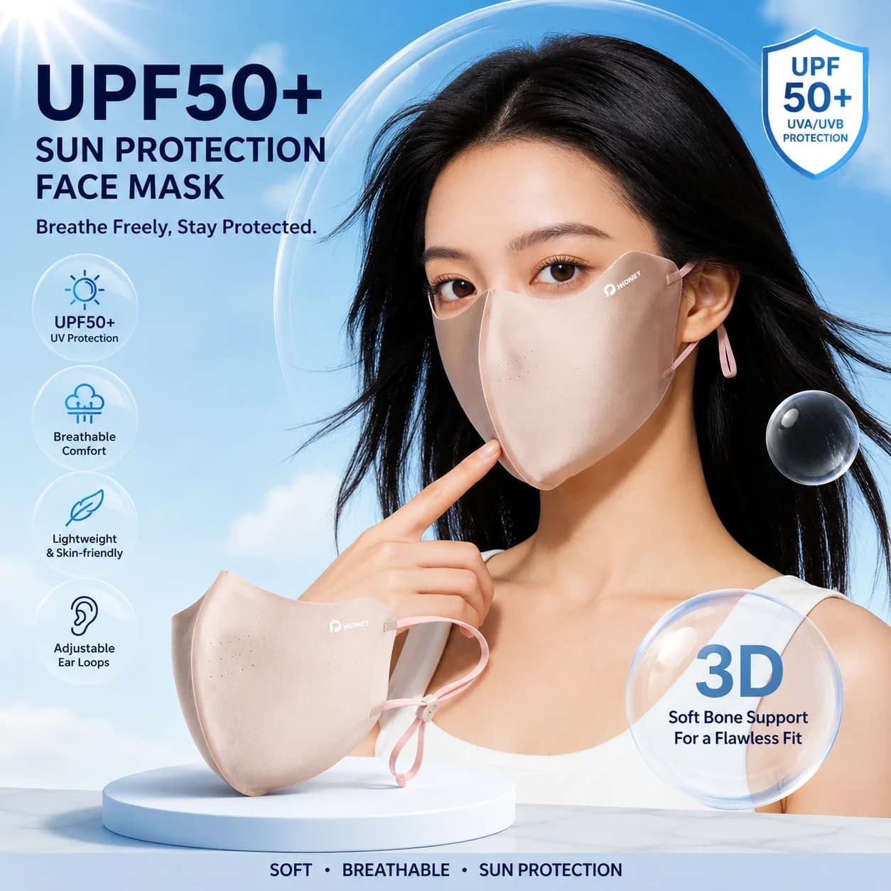 Summer Simulated Silk Sunscreen Mask for Women, Full Face Sunscreen and UV Protection UPF50+Imitation Mulberry Silk Breathable