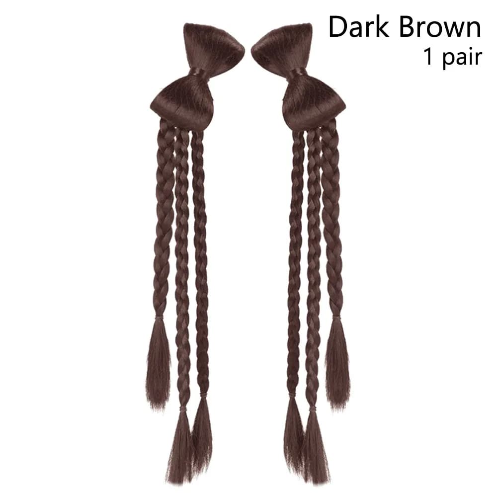 1 Paio di Extension per Capelli a Coda di Cavallo, Marrone Nero, Lunghe, Doppia Treccia, 37 cm, con Fermaglio, Stile Spicy Girl