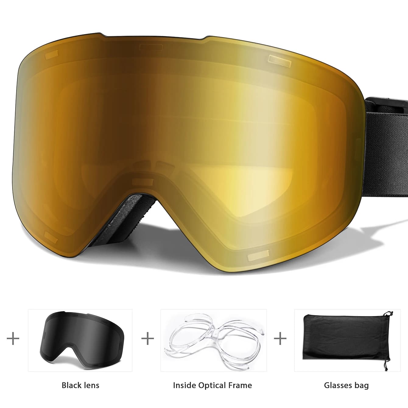 Occhiali da sci con lenti magnetiche invernali per uomo e donna Occhiali da snowboard antiappannamento con lenti nere extra magnetiche per adolescenti