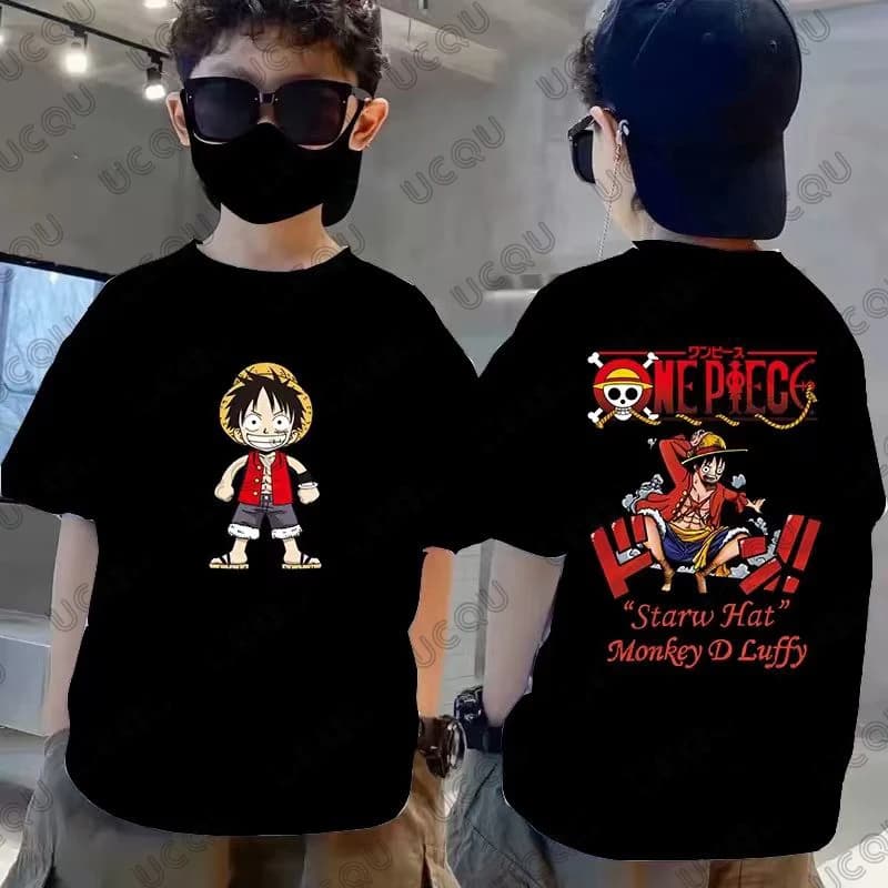 One Piece Anime giapponese Cartoon D.Luffy Stampa T-shirt per bambini in cotone Estate Manica corta Tees Casual Bambini/Adulti Cosplay Top