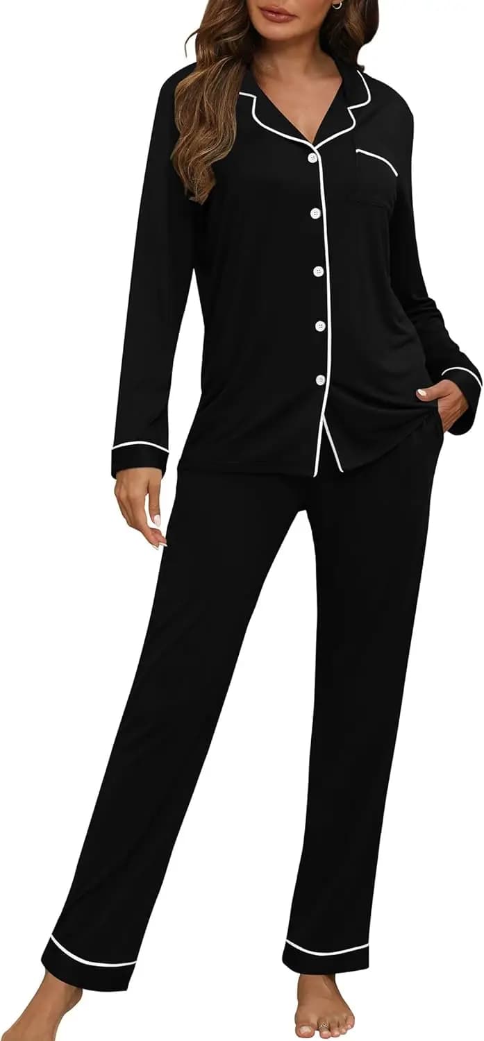 Set Pigiama a Maniche Lunghe per Donna, Abbigliamento da Notte alla Moda, Pigiami Morbidi e Confortevoli