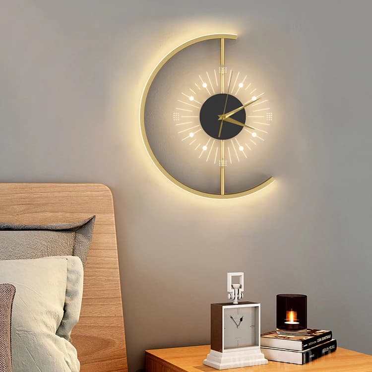 Lampada da Parete Moderna Nordic per Scale, con Orologio e Ricarica, Luci LED Industriali Dorate per Esterni e Comodino Camera da Letto 90 6000
