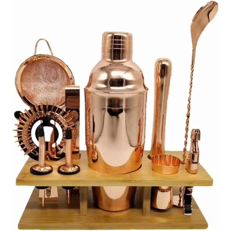 【Best-selling】Cocktail Shaker Set Barware Kit With Square Wooden Rack Tool