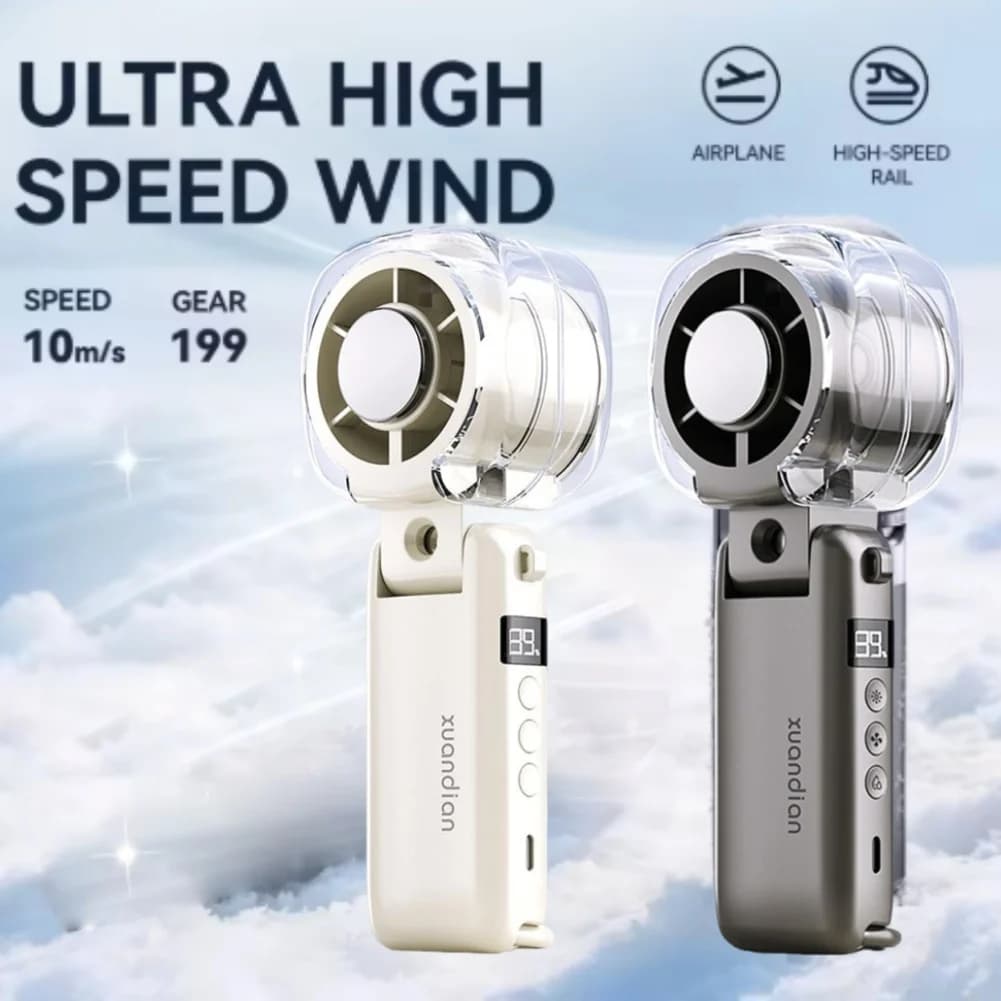 2026 Semiconductor Mini Handheld Fan 6000mAh Turbine High-speed Violent Electric Fan Folding Neck Ice Pack Refrigeration