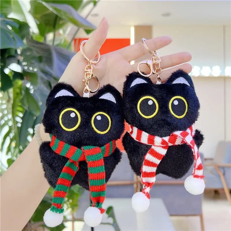Kawaii Black Cat Plush Doll Toy Pendant Cartoon Cat Soft Stuffed Doll Pendant Car Key Backpack Bag Decor Doll Pendant Keychain