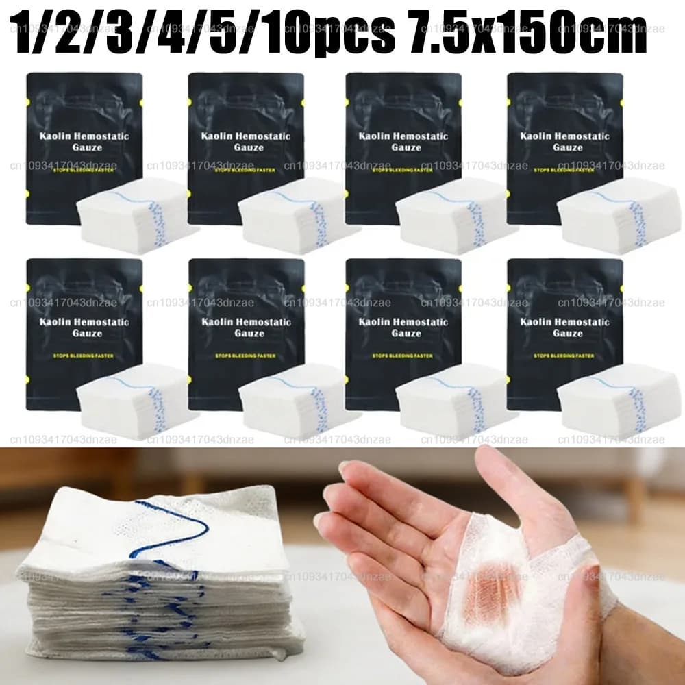 Stop Bleeding Fast Hemostatic Kaolin Gauze Combat Emergency Trauma Soluble For Outdoor First Aid Kit Medical Wound Dressing
