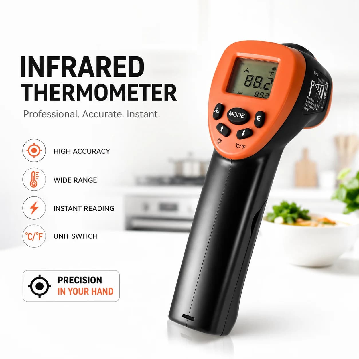 Infrared Thermometer Gun for Cooking, DS:16:1 Laser Temp Gun with Adjustable Emissivity, -58°F~1292°F Non-Contact Heat Probe